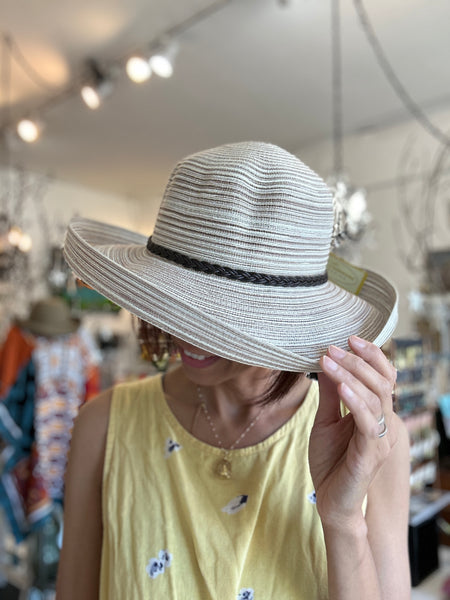 Isla Sun Hat: Packable Sun Hat with Rope Leather and Wood Charm Accents