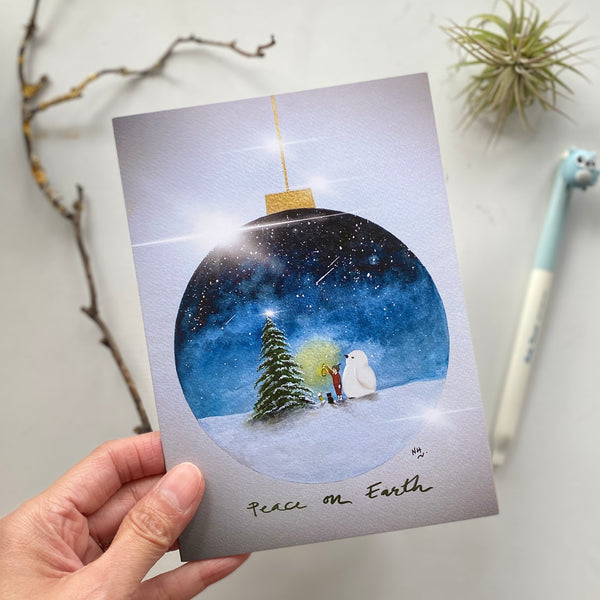 Peace on Earth Whimsical Holiday Greeting Card