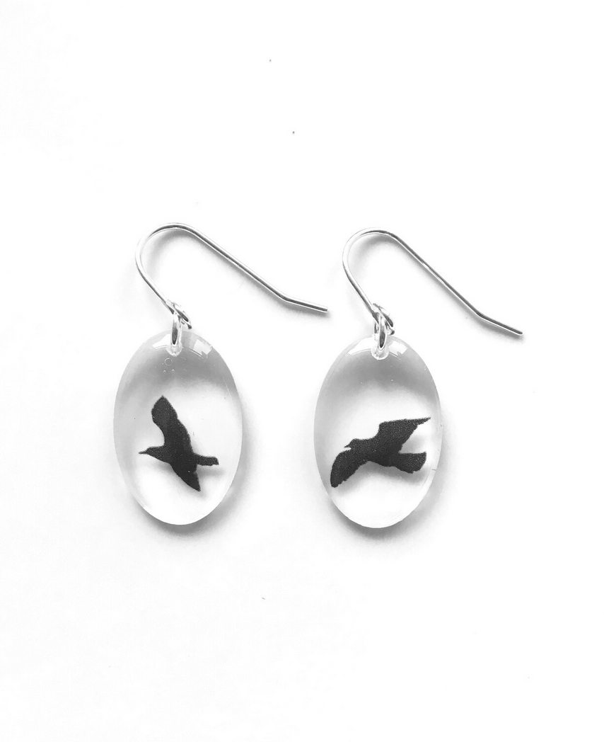 Small Oval Birds: Dangle Earrings