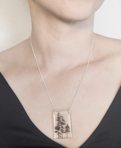 Tall Green Tree Pendant Necklace