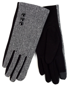 Herringbone Texting Gloves with Buttons