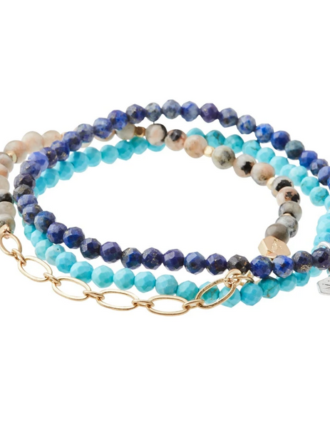 Mini Faceted Stone Stacking Bracelet -Lapis/Silver