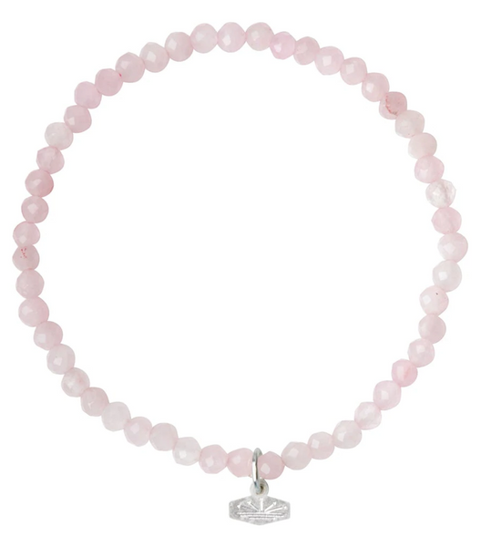 Mini Faceted Stone Stacking Bracelet - Rose Quartz/Silver