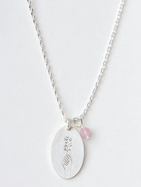 Silver Charm Necklace With Rose Quartz Stone :Love