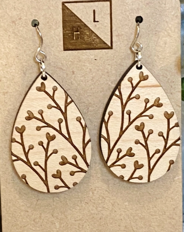Beautiful Cherry Blossom Drops Wooden Earrings Handmade In USA