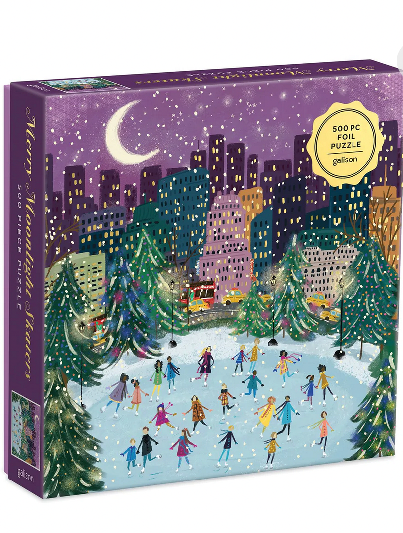 Merry Moonlight Skaters 500 Piece Foil Jigsaw Puzzle