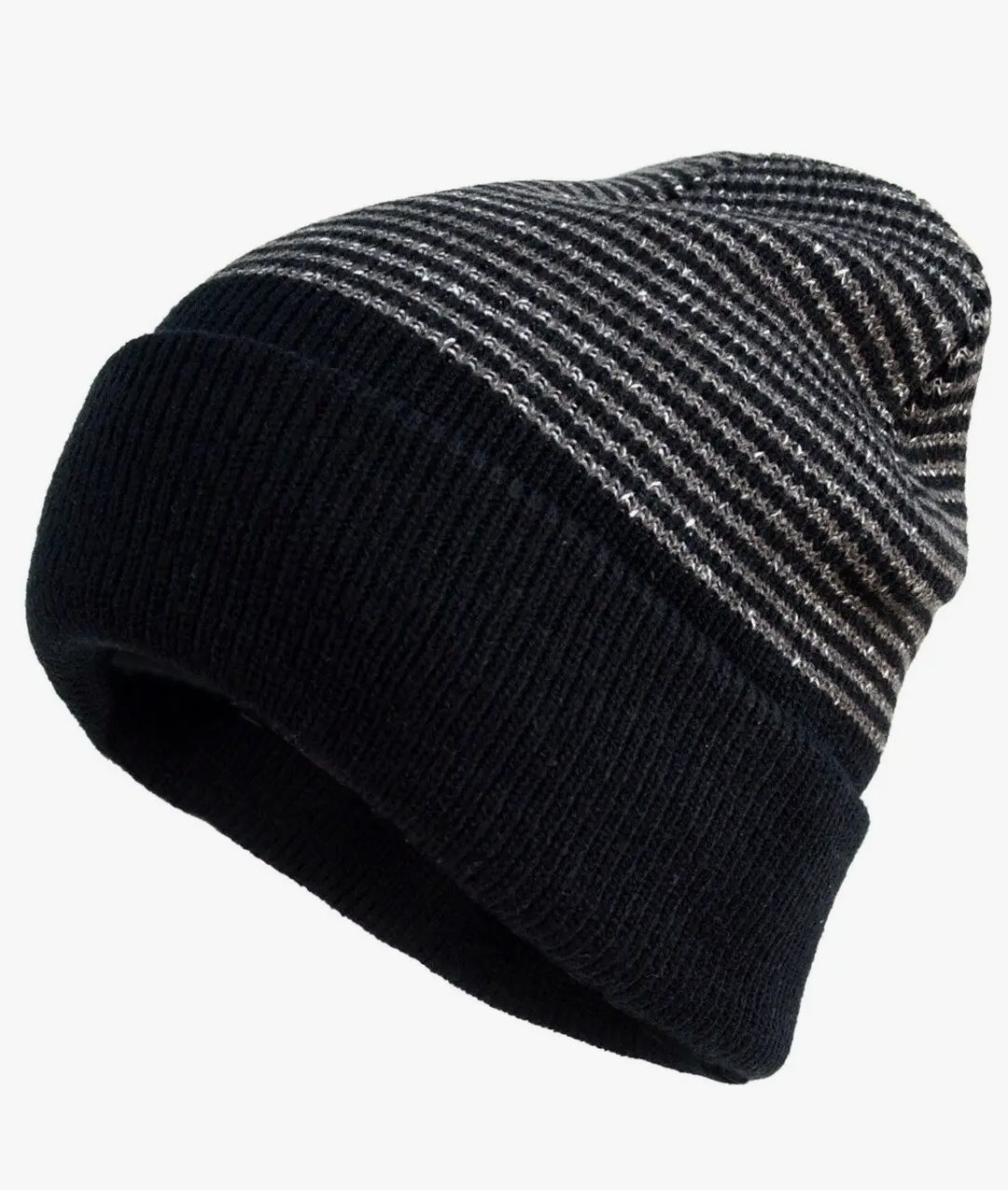 Heavy Knit Stripe Beanie with Black Rim