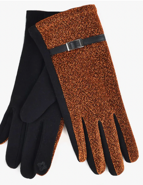 Metallic Texting Gloves w/ Small Belt Buckle Accent