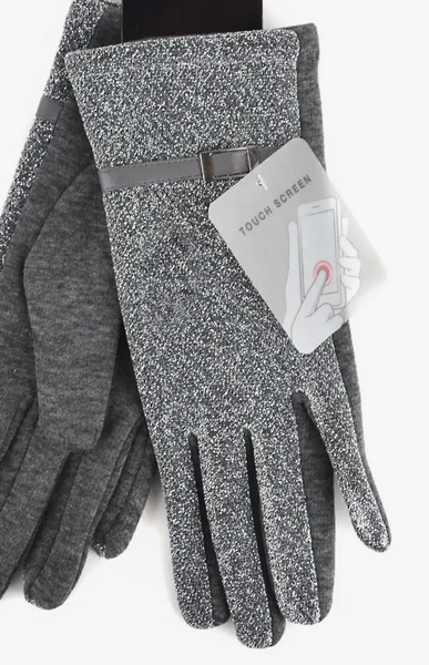 Metallic Texting Gloves w/ Small Belt Buckle Accent