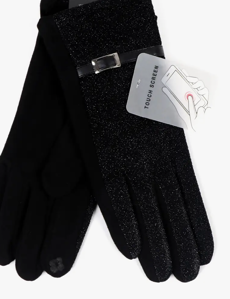 Metallic Texting Gloves w/ Small Belt Buckle Accent
