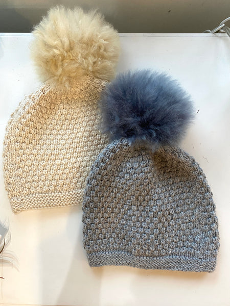 Hand Knit Light Weight Alpaca Wool PomPom  Hat