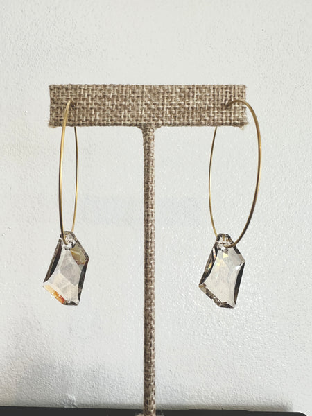 Large Swarovski Crystal Drop On Gold Hoop Earrings