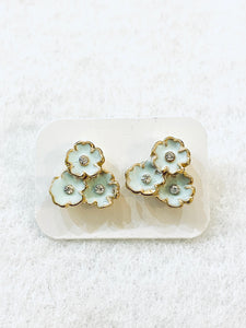 Three Flowers With Crystal Accent Stud Earrings