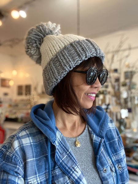 Two Tone Pom Pom Hat Made In Italy