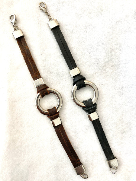 Iris Bracelet: Handmade Genuine Leather Bracelet with Stainless Steel Accents