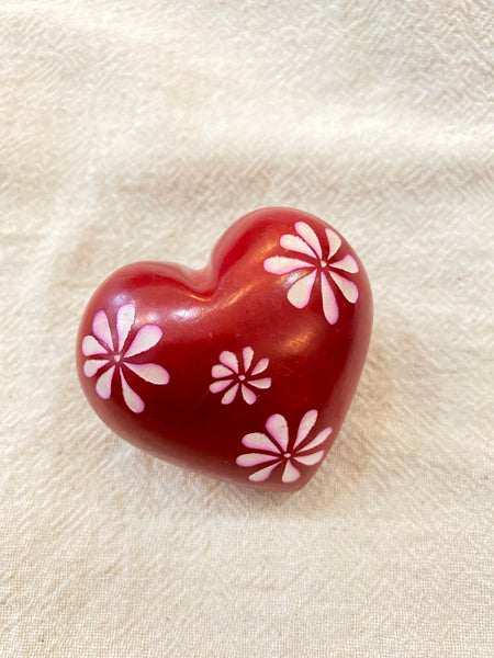 Hand Carved Soap Stone Heart With Patterns