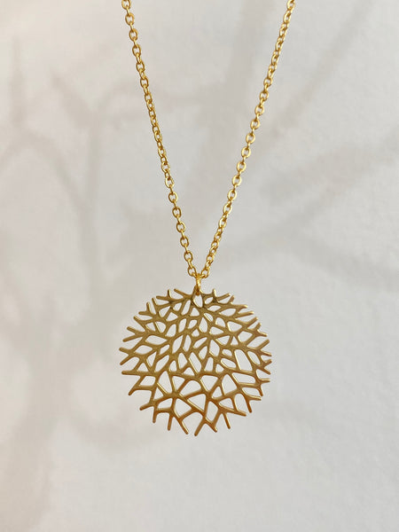 Modern Gold Coral Reef Pendant Necklace