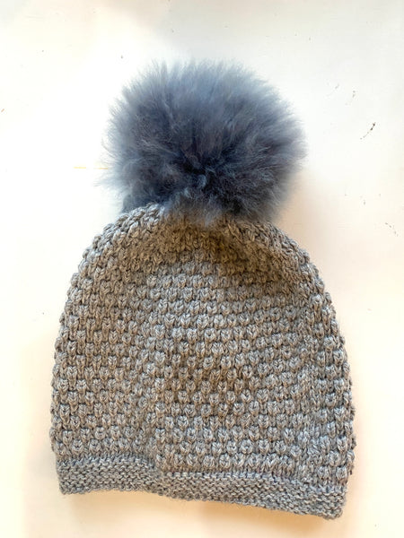 Hand Knit Light Weight Alpaca Wool PomPom  Hat