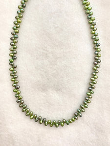 Seed Beads Green Pearl on Sterling Silver Necklace