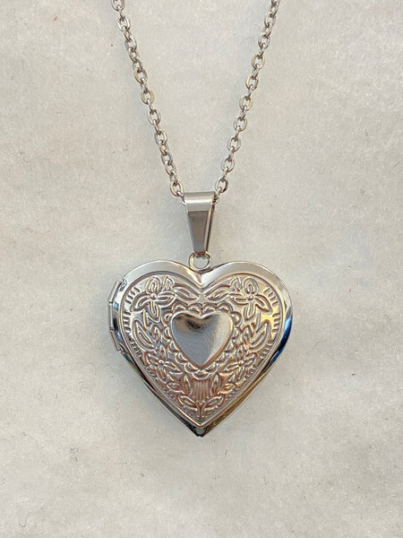 Beautiful Engraved Silver Heart Locket Necklace