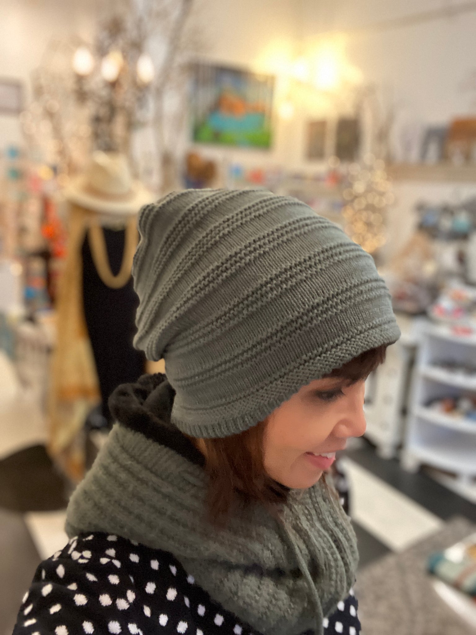 Knit Slouch Beanie with Lining Hat