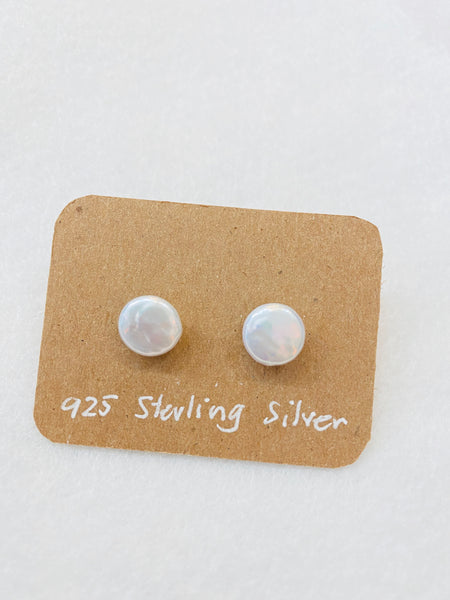 Large Coin Pearl Post Earrings