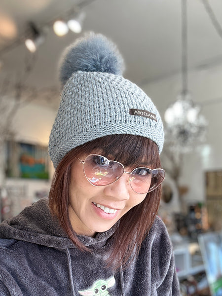 Hand Knit Light Weight Alpaca Wool PomPom  Hat