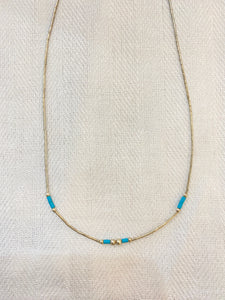 Dainty Antique Sterling Silver Chain w/ Turquoise Beads Accents