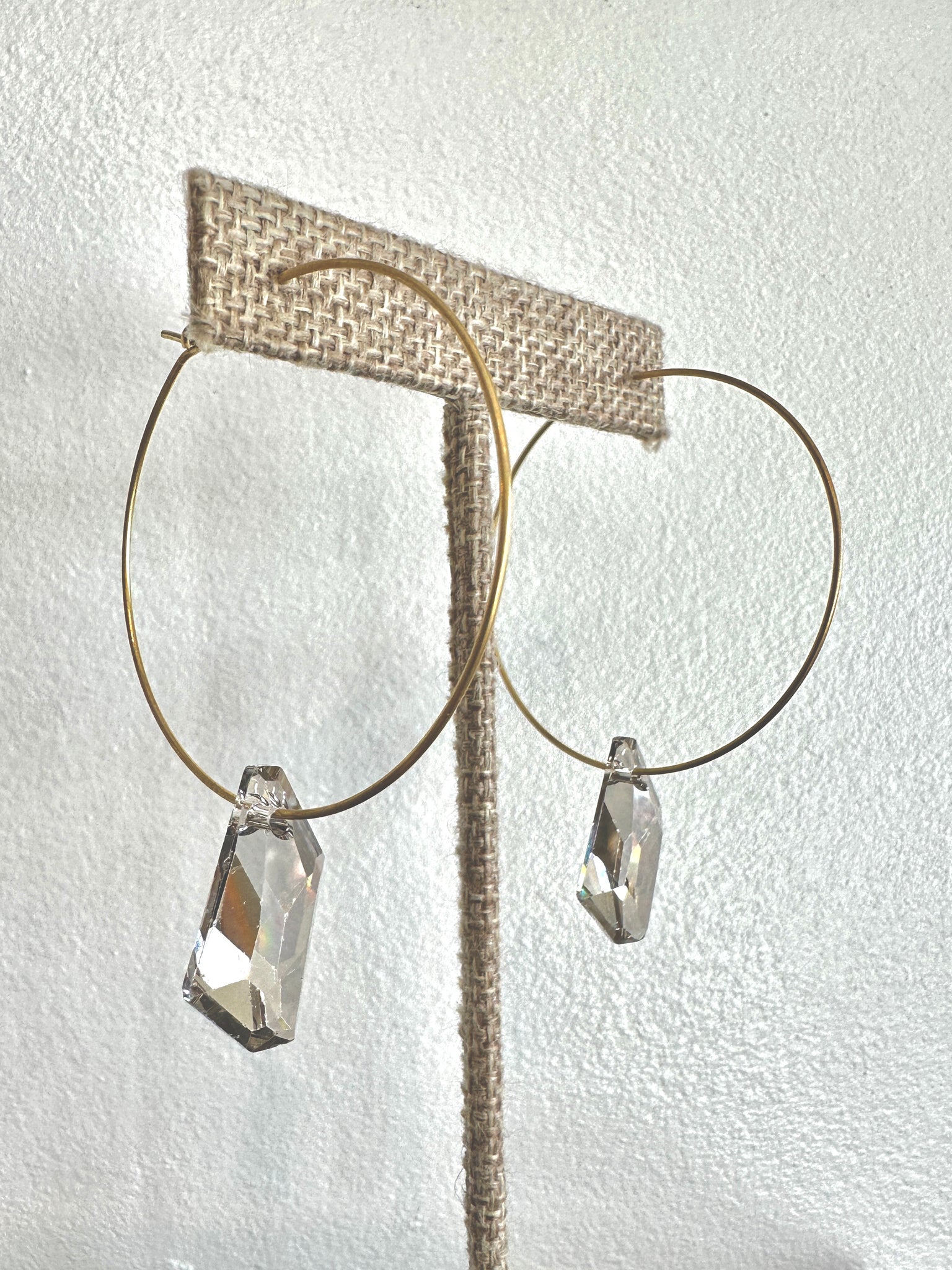 Large Swarovski Crystal Drop On Gold Hoop Earrings