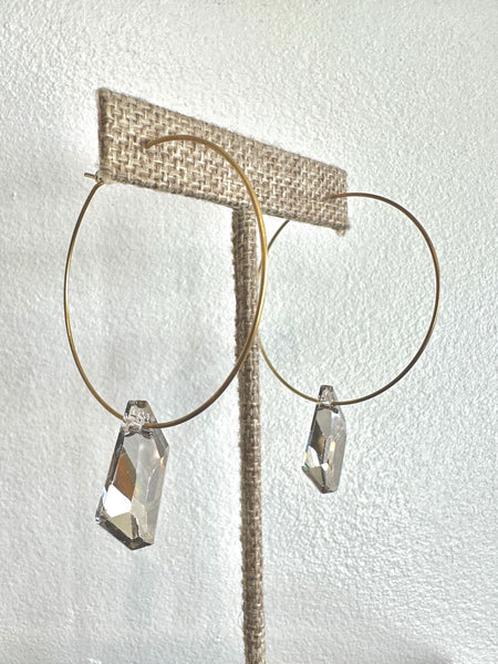 Large Swarovski Crystal Drop On Gold Hoop Earrings