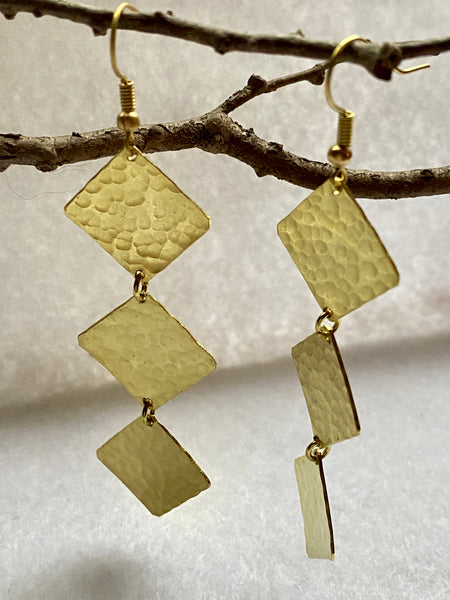 Hand Hammered Three Square Dangle Earrings