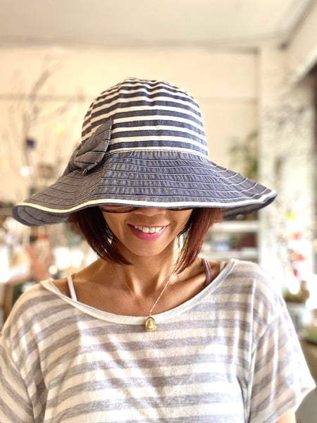 Two-Tone Packable Ribbon Sun Hat With Bow Accent
