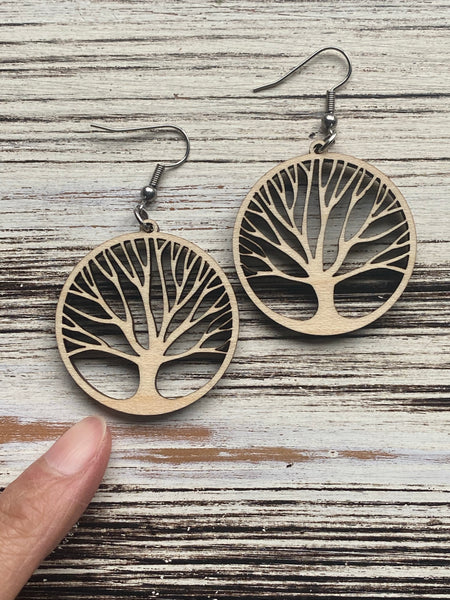 Tree Of Life Drop Wooden Earrings: Handmade In USA