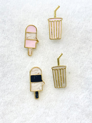 Cute Mismatched Ice Cream and Milkshake Enamel Stud Earrings