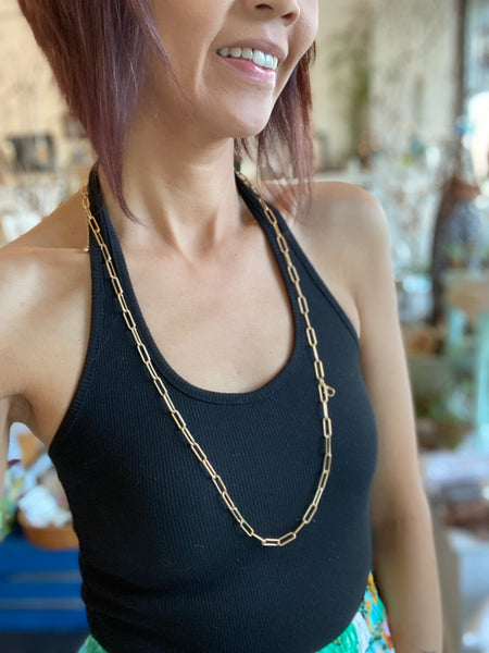 Paperclip Chain Layered Gold Necklace