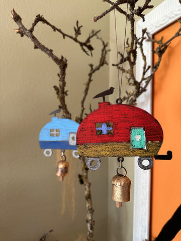 Bird on Camper Trailer w/ Bell: Mobile Wind Chime