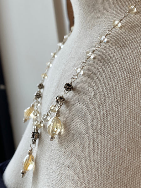 Beautiful Lemon Quartz Beads with Charms On Sterling Silver Wire Necklace