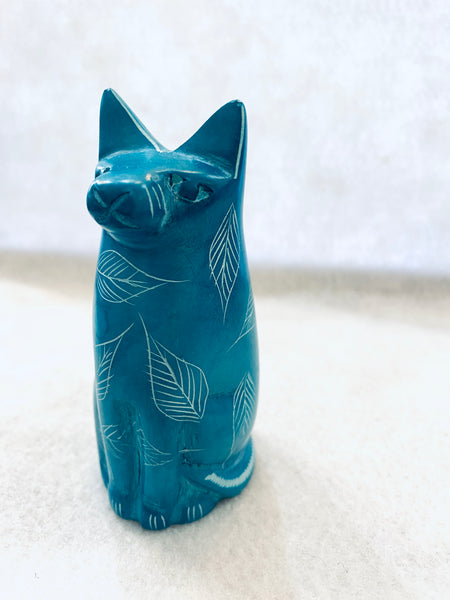 Handmade Soapstone Sitting Cat Paperweight/Hand Carved Miniature Figurines/Sculptures