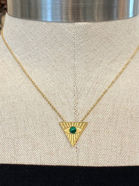 Gold Triangle Evil Eye with Semi-Precious Stone Charm Necklace