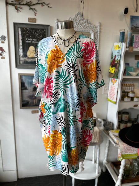 Beautiful Palm Garden V-Neck Tunic Cover up