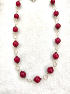 Hand Wired Faceted Red Jasper on Sterling Silver Necklace