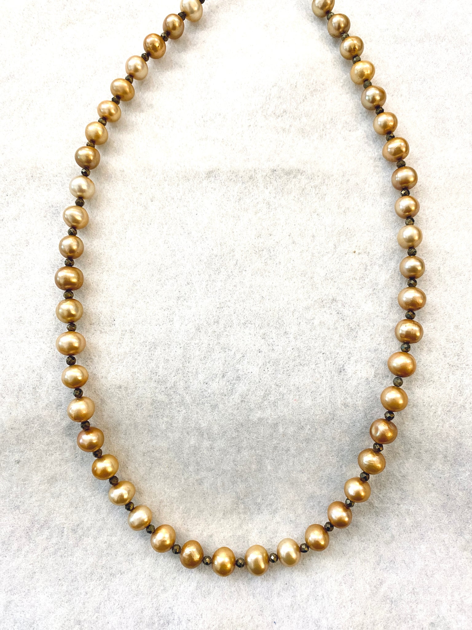 Pyrite and Champagne Pearl Beads Necklace Made In PDX