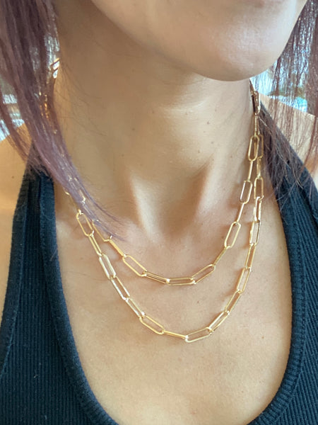 Paperclip Chain Layered Gold Necklace