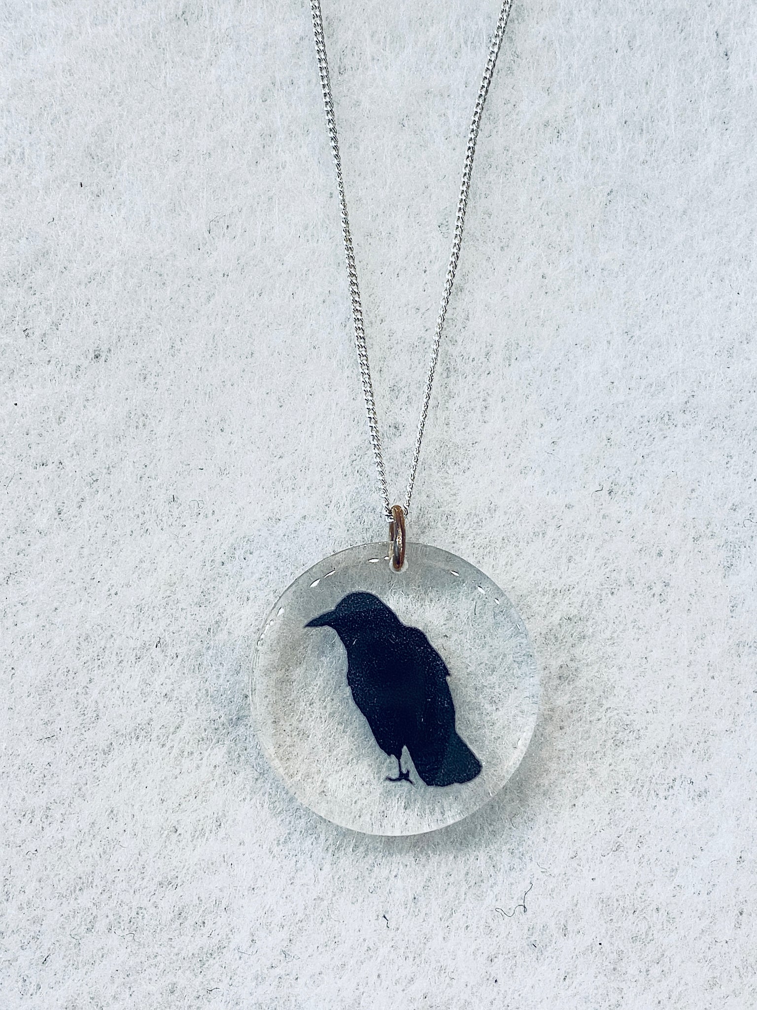 Round Crow Pendant Necklace Made in Canada