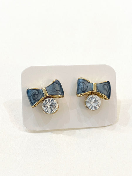 Ribbon Bow with Cubic Zirconia Stud Earrings