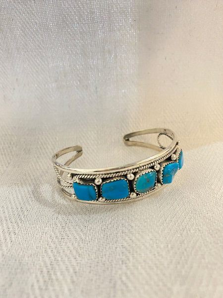 Beautiful Turquoise Nugget Decorative Sterling Silver Cuff Bracelet