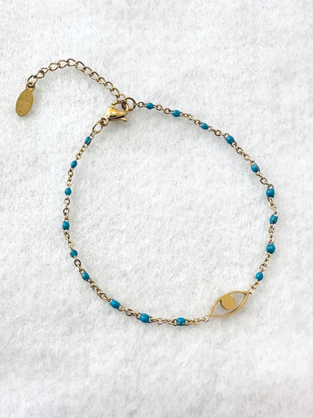 Delicate Evil Eye Charm Bracelet With Semi Precious Stone Beads