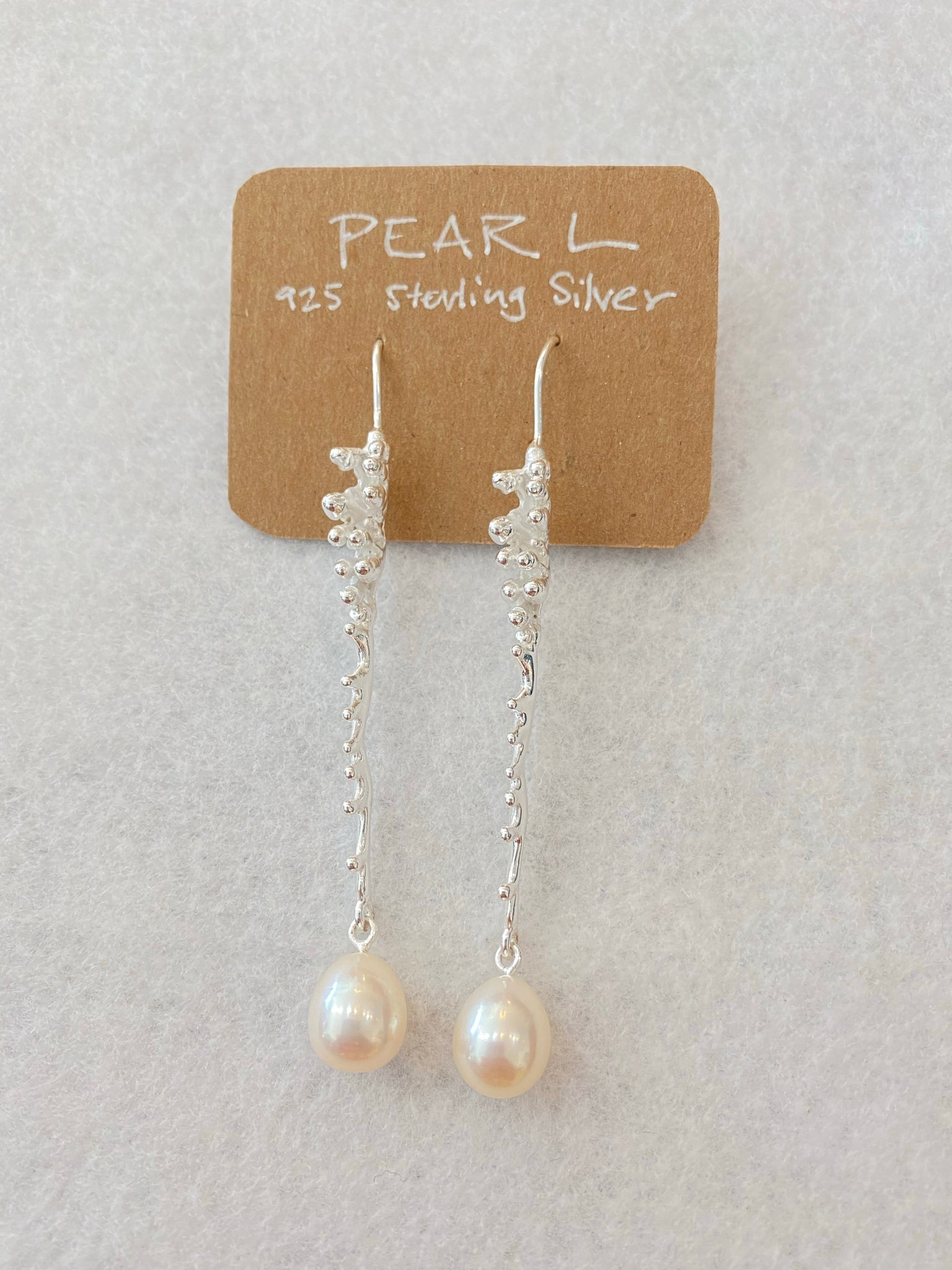Modern Long  Sterling Silver with Pearl Drop Earrings