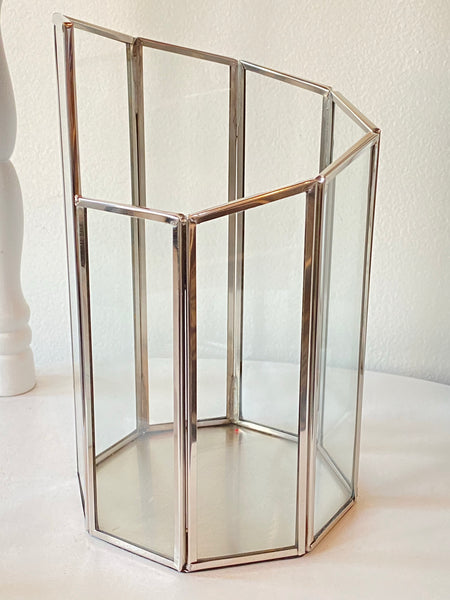 Sliver w/Glass Panels Octagon Shape Terrarium/candle Holder