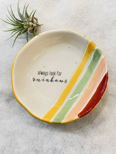 Cute Hand Painted Rainbow Ceramic Trinket Dish/ Jewelry Holder/ Keepsake Dish